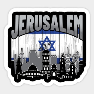 Jerusalem Israel Skyline Vintage Israeli Flag Sticker